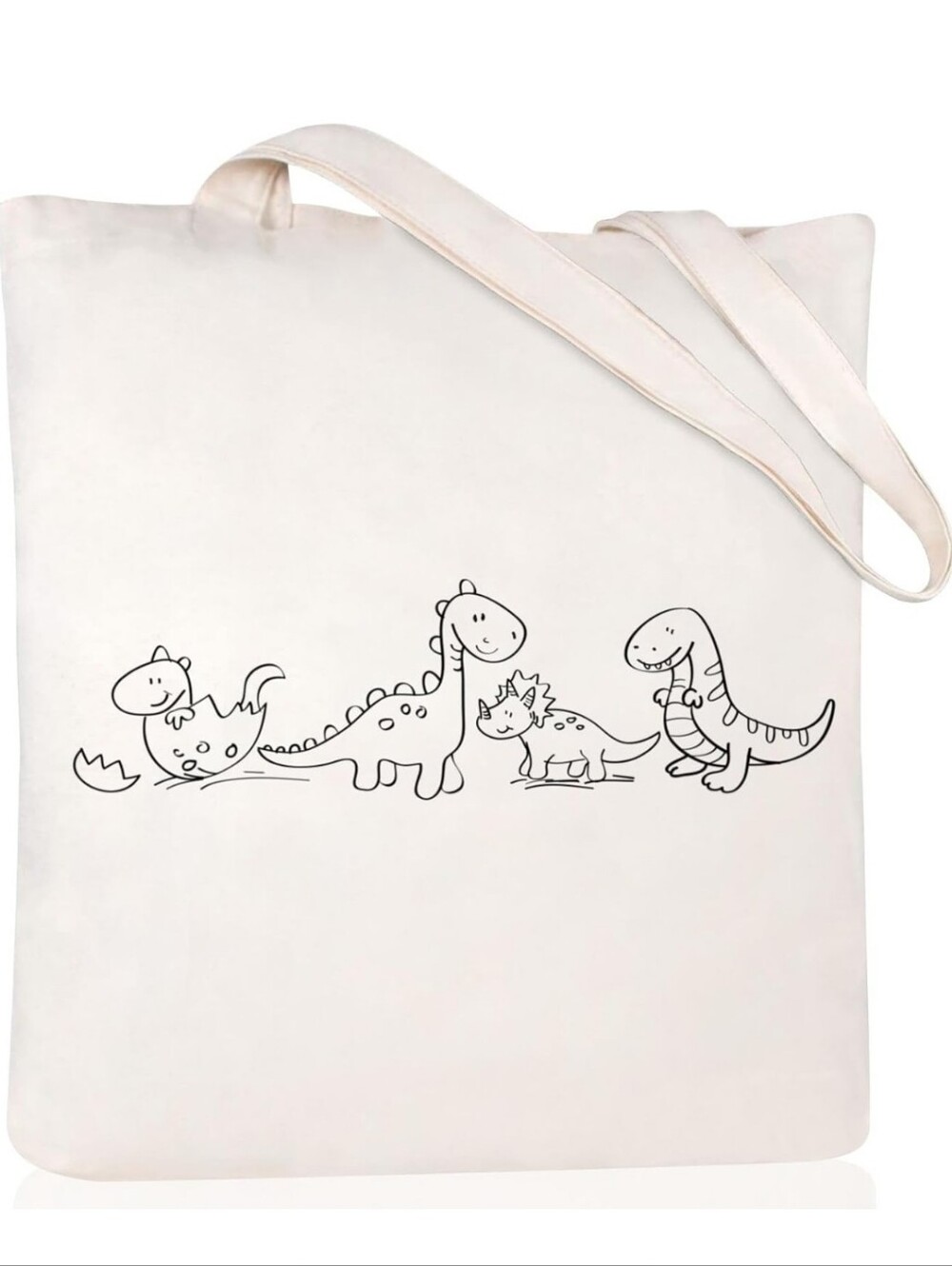 Dinosaur Sketch Canvas Tote Bag in Off-White